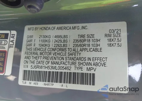 2021 Honda Cr-V 2Wd Ex from USA, damaged, VIN 5J6RW1H53ML005462